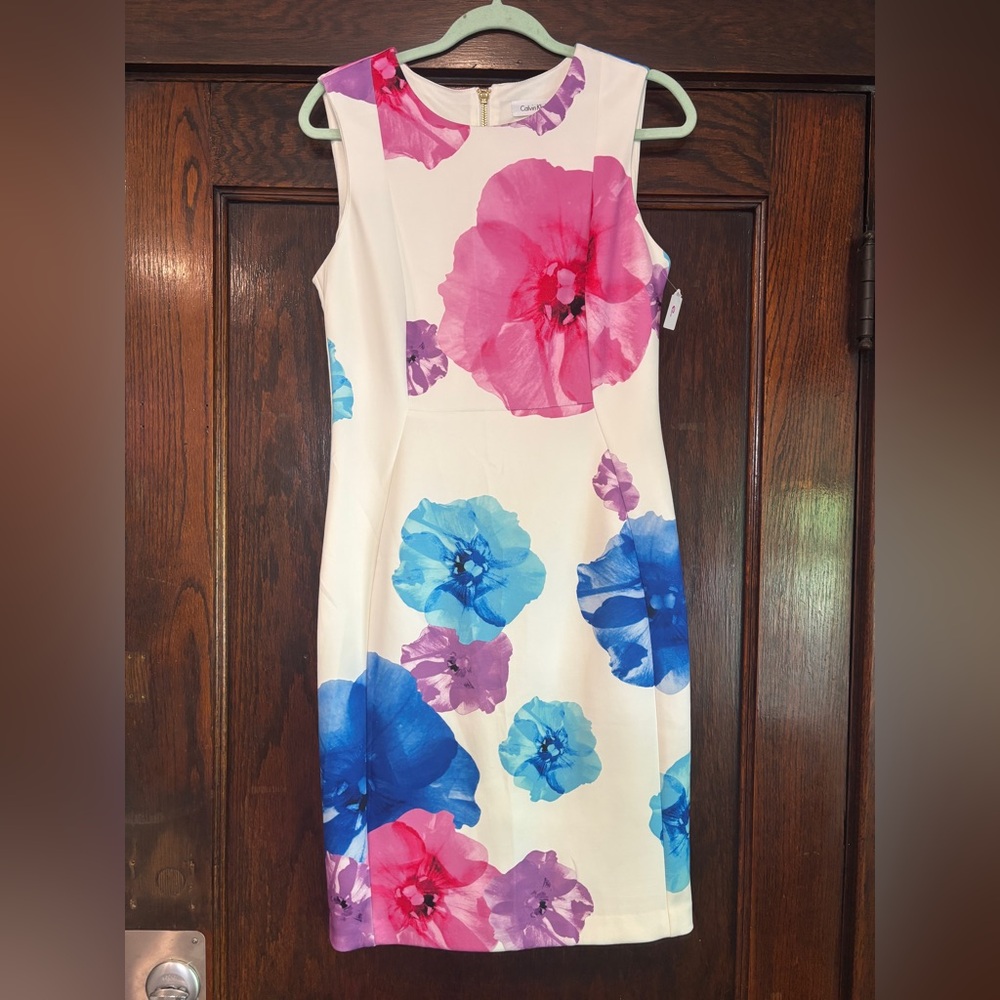Calvin Klein white/pink/blue/purple floral dress